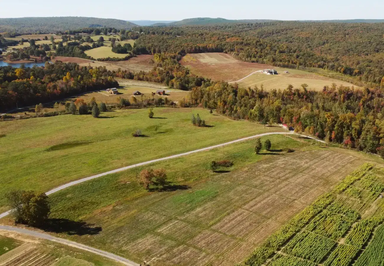 Rural fields and forest in the countryside of Southeast Tennessee